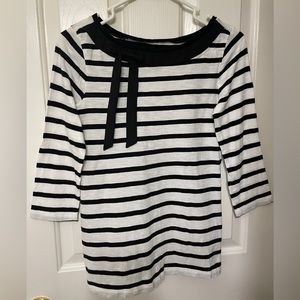 Loft 3/4 sleeve top. Black and white stripes with bow detail. Like new. Size XS.